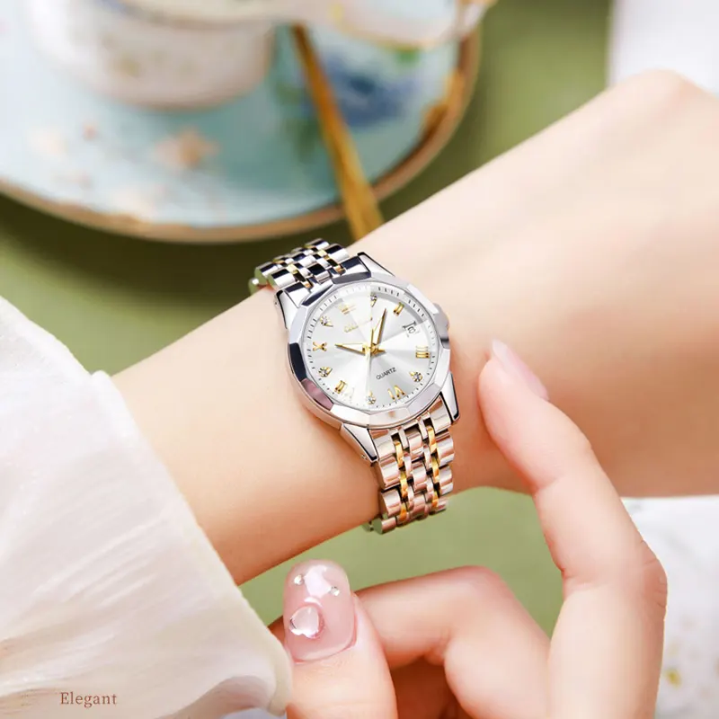 Olevs White Dial Two-tone Ladies Watch | 9931